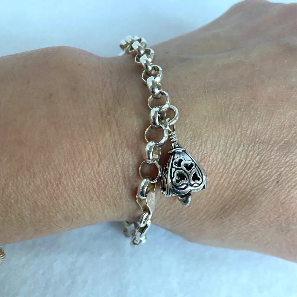 Sterling Silver 925 AGI Italy 6MM Rolo Link Bell Charm Bracelet Size 8" 13.5g - Picture 1 of 17
